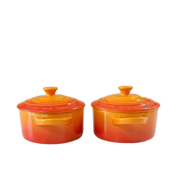 NEW HTF Le Creuset FLAME Mini Cocotte Set/2 - Picture 6 of 7